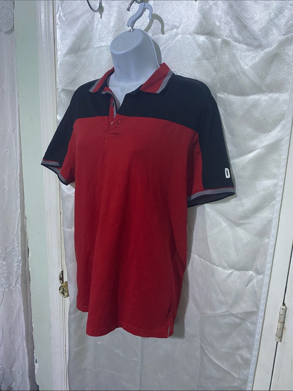 DKNY Red and Black Colorblock Polo